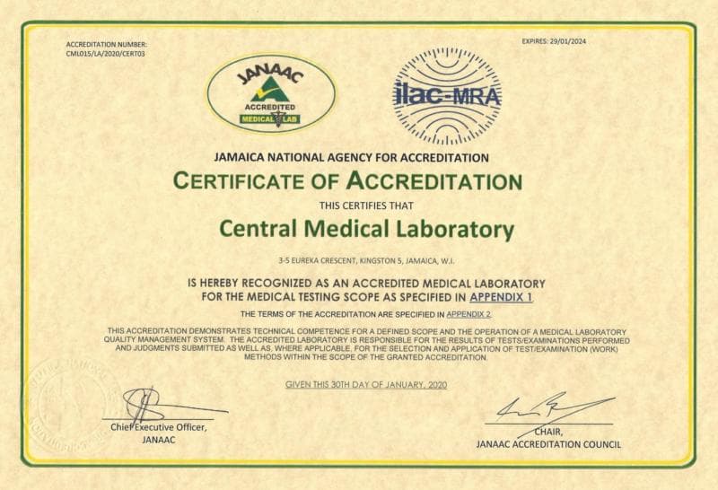 JANAAC certificate — Central Medical Labs